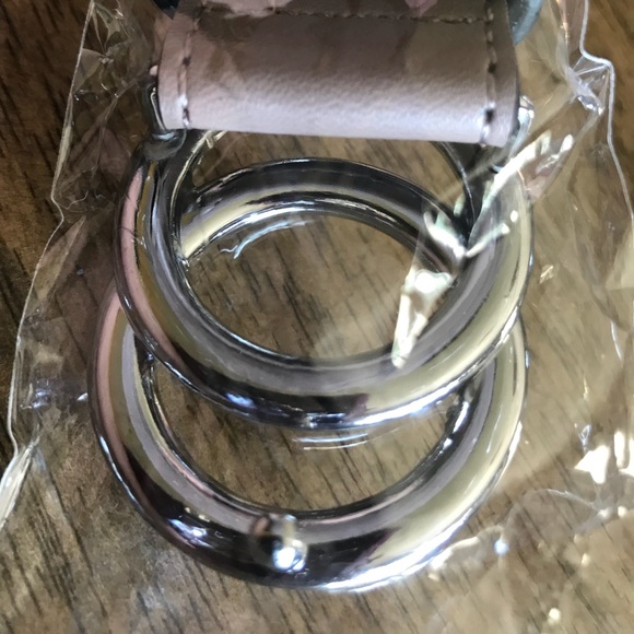 Women’s Faux Leather Taupe Belt Silver Double O - Picture 4 of 6